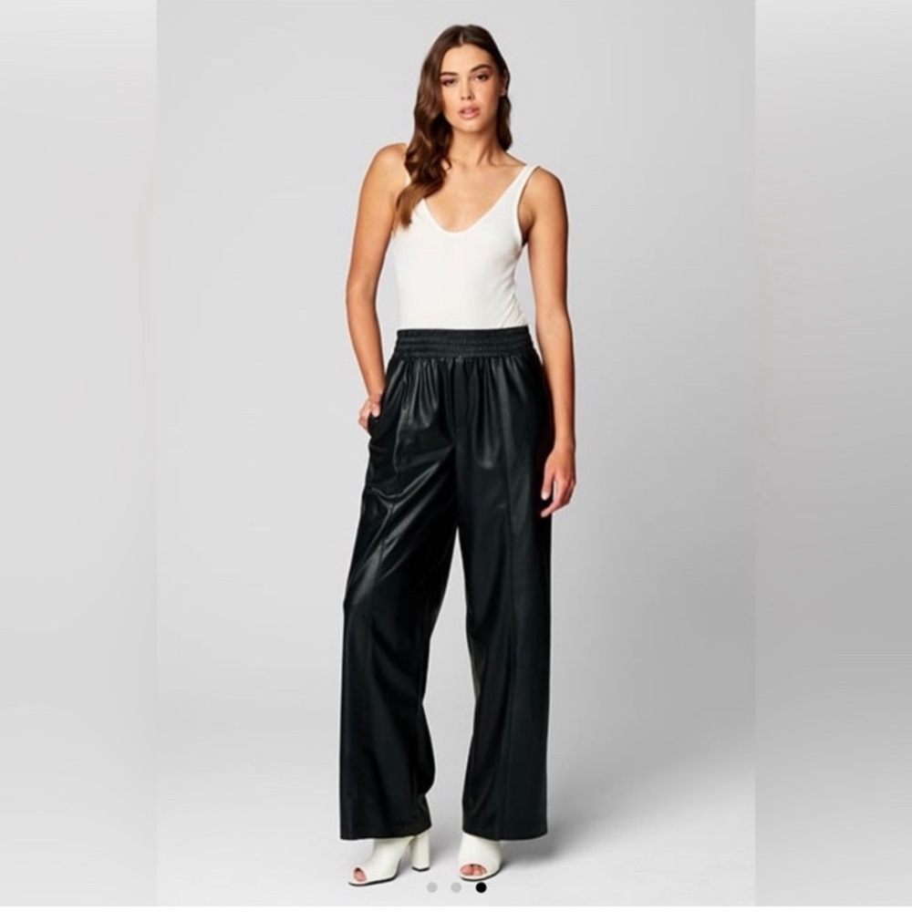 BLANKNYC Vegan Leather Wide Leg Pants Black High Rise Pull On Size Large NWT